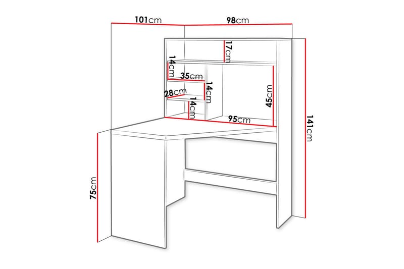 Zayden Skrivebord 101 cm - Hvit - Møbler - Bord - Kontorbord - Skrivebord