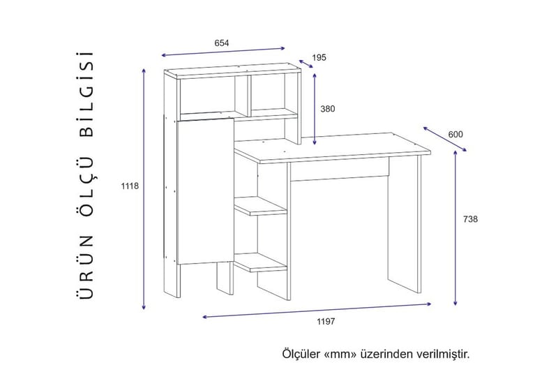 Zeko Skrivebord 120 cm med Oppbevaringshylle - Eikfarge - Skrivebord