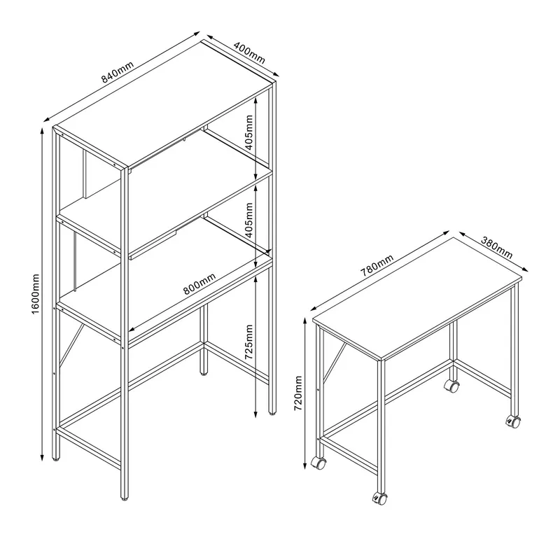 Skrivebord/hylle HOME4YOU Lester 84x40x160 cm melamin - lyst tre / svart - Møbler - Bord - Kontorbord - Skrivebord