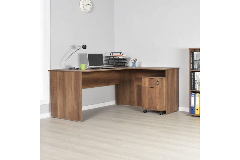 Soonam Skrivebord 160x144 cm - Mellomfarget tre - Møbler - Bord - Kontorbord - Skrivebord