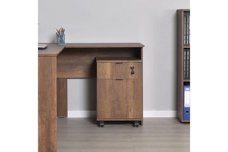 Soonam Skrivebord 160x144 cm - Mellomfarget tre - Møbler - Bord - Kontorbord - Skrivebord