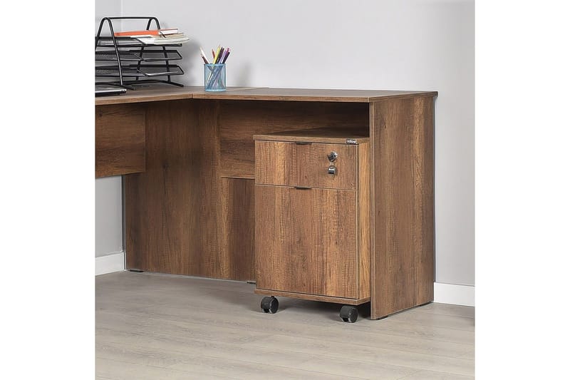 Soonam Skrivebord 160x144 cm - Mellomfarget tre - Møbler - Bord - Kontorbord - Skrivebord