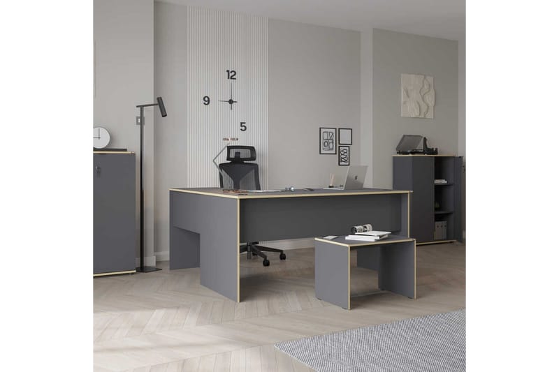 Soonam Skrivebord 160x144 cm - Rødfarget tre/Antrasitt - Møbler - Bord - Kontorbord - Skrivebord