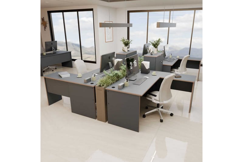 Soonam Skrivebord 160x144 cm - Rødfarget tre/Antrasitt - Møbler - Bord - Kontorbord - Skrivebord