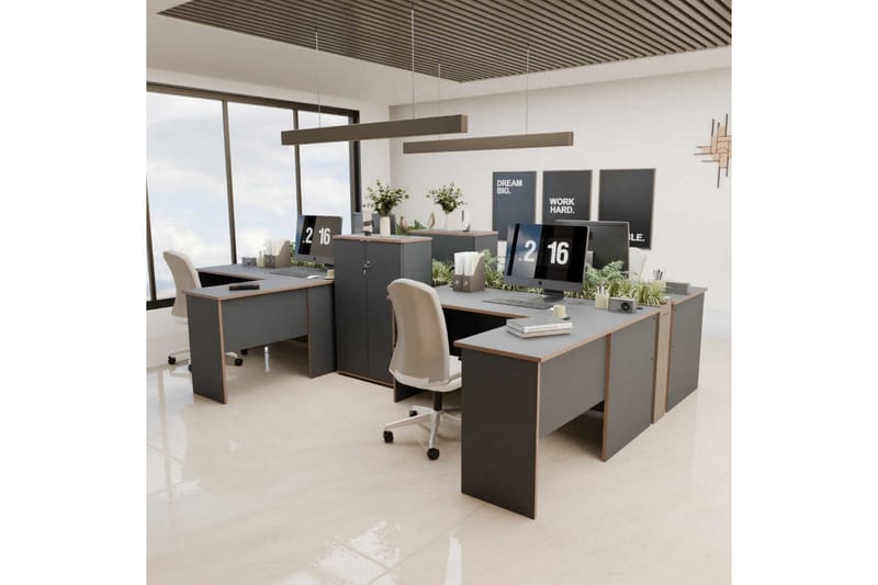 Soonam Skrivebord 160x144 cm - Rødfarget tre/Antrasitt - Møbler - Bord - Kontorbord - Skrivebord
