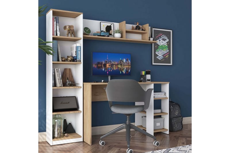 Studie skrivebord Traven Valnøtt / Hvit - Hvit - Møbler - Bord - Kontorbord - Skrivebord