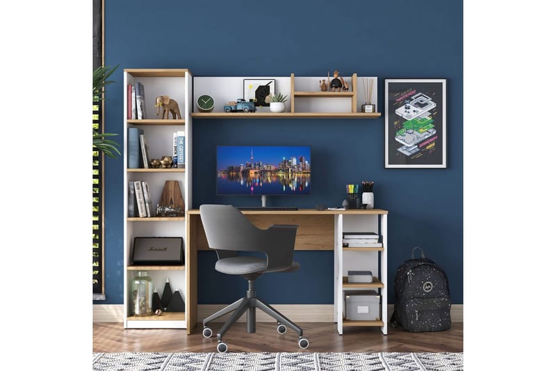 Studie skrivebord Traven Valnøtt / Hvit - Hvit - Møbler - Bord - Kontorbord - Skrivebord