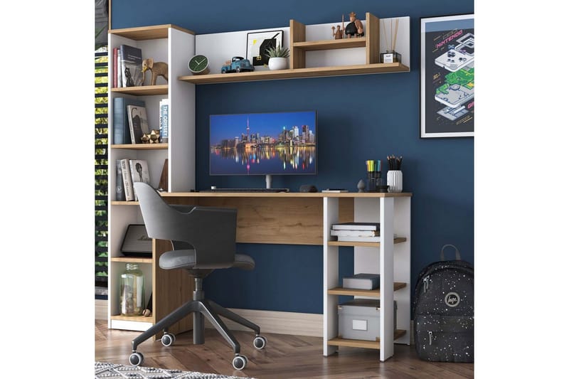 Studie skrivebord Traven Valnøtt / Hvit - Hvit - Møbler - Bord - Kontorbord - Skrivebord