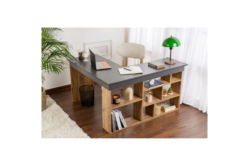 Studiebord Regar Antrasitt Atlantisk Furu - Antrasitt Atlantisk Furu - Møbler - Bord - Kontorbord - Skrivebord - Hjørneskrivebord