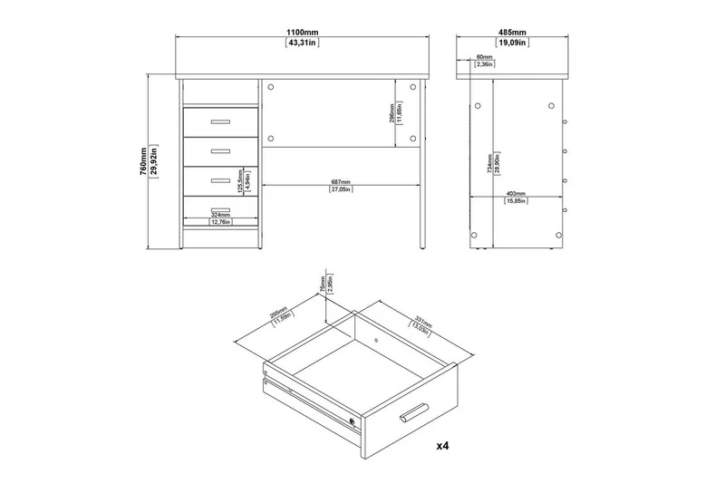 Taketo Skrivebord 48,5x110 cm - Natur - Møbler - Bord - Kontorbord - Skrivebord