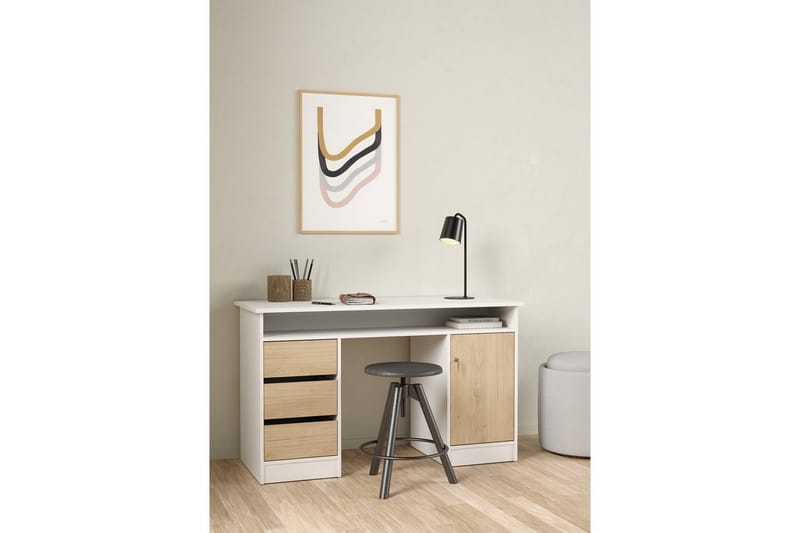 Taketo Skrivebord 55x126 cm - Hvit/Natur - Møbler - Bord - Kontorbord - Skrivebord