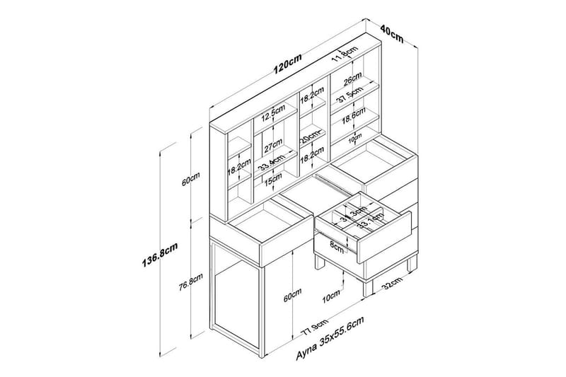 Talros Sminkebord 120 cm - Hvit - Møbler - Bord - Kontorbord - Skrivebord