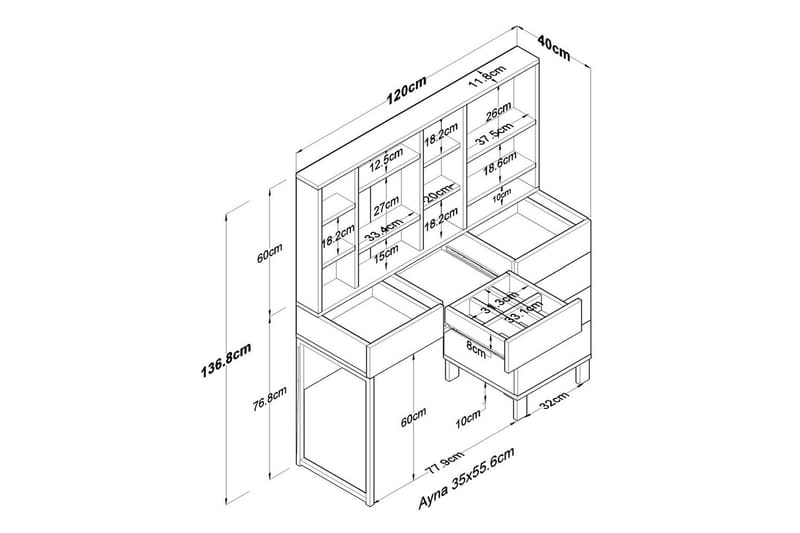 Talros Sminkebord 120 cm - Hvit - Møbler - Bord - Kontorbord - Skrivebord