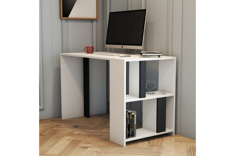 Timiza Skrivebord 120 cm med Oppbevaringshylle - Hvit/Antrasitt - Skrivebord