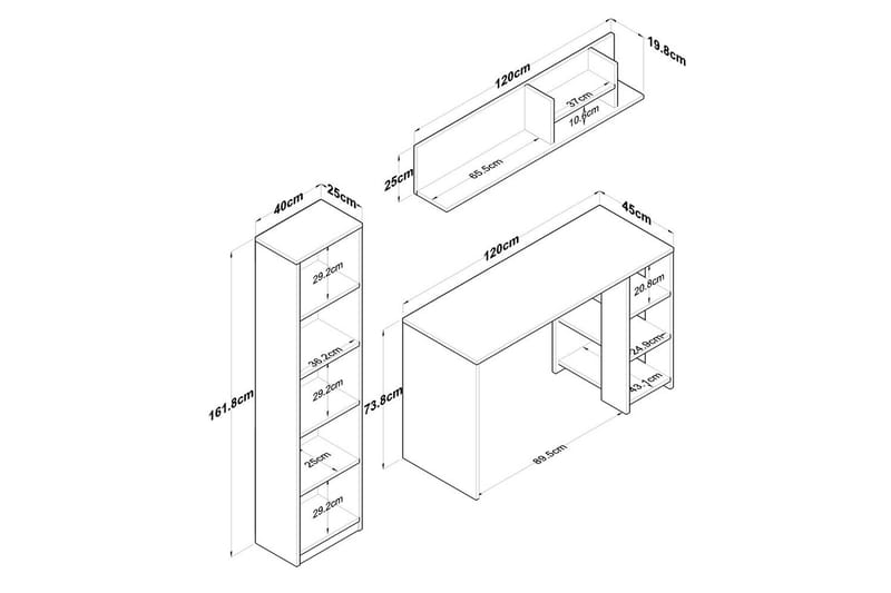 Traven Skrivebord 45x160 cm - Hvit - Møbler - Bord - Kontorbord - Skrivebord