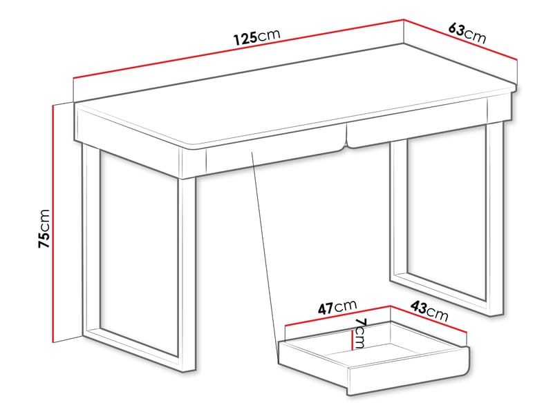 Travic Skrivebord 125 cm med Skuffer i Tre med Eikeutseende - Brun - Møbler - Bord - Kontorbord - Skrivebord