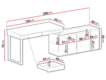 Travic Skrivebord 228 cm med Oppbevaring i Tre med Eikeutseende - Brun - Møbler - Bord - Kontorbord - Skrivebord