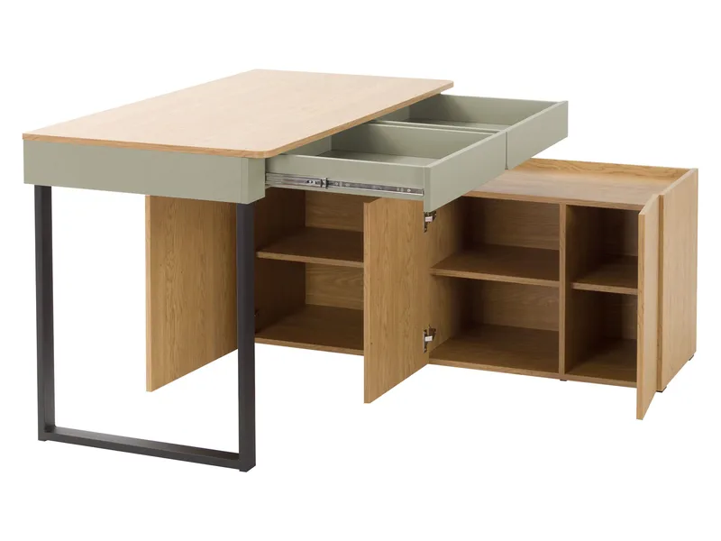 Travic Skrivebord 228 cm med Oppbevaring i Tre med Metallstativ - Trefarget - Møbler - Bord - Kontorbord - Skrivebord