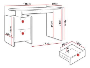 Zarek skrivebord 121 cm - brun, blå og beige - Møbler - Bord - Kontorbord - Skrivebord