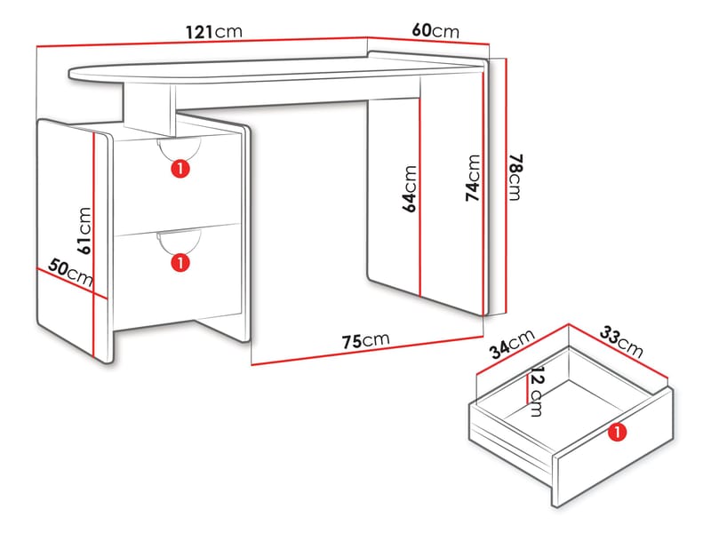 Zarek skrivebord 121 cm - brun, blå og beige - Møbler - Bord - Kontorbord - Skrivebord