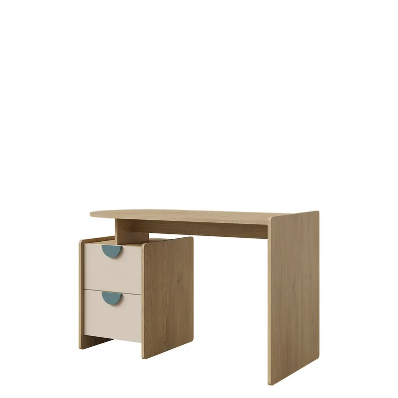Zarek skrivebord 121 cm, brun, blå og beige