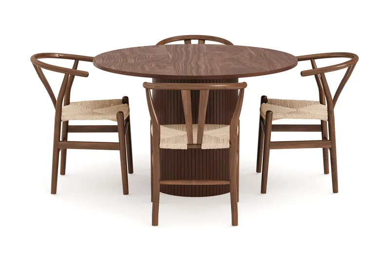 Kopparbo Matgruppe 120 cm Rund med 4 Dastoori Spisestol - Mørkebrun - Møbler - Bord - Spisegrupper