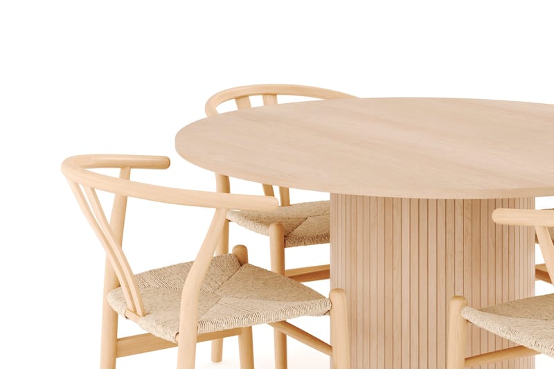Kopparbo Matgruppe 130 cm Rund med 4 Dastoori Spisestol - Beige - Møbler - Bord - Spisegrupper