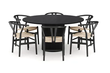 Kopparbo Matgruppe 150 cm Rund med 6 Dastoori Spisestol - Svartbeiset eik - Møbler - Bord - Spisegrupper
