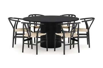 Kopparbo Matgruppe 150 cm Rund med 6 Dastoori Spisestol - Svartbeiset eik - Møbler - Bord - Spisegrupper