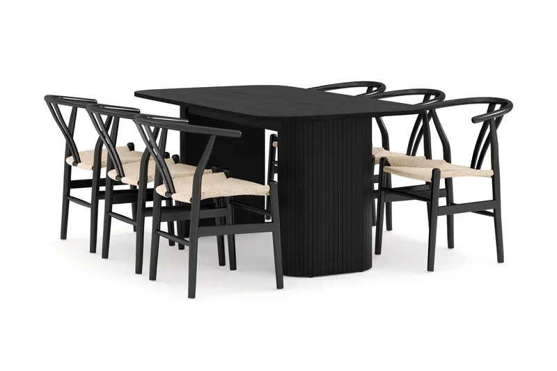 Kopparbo Matgruppe 160 cm med 6 Dastoori Spisestol, Svart