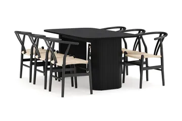 Kopparbo Matgruppe 160 cm med 6 Dastoori Spisestol - Svartbeiset eik - Møbler - Bord - Spisegrupper