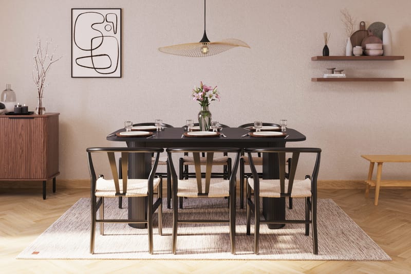Kopparbo Matgruppe 160 cm med 6 Dastoori Spisestol - Svartbeiset eik - Møbler - Bord - Spisegrupper