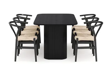 Kopparbo Matgruppe 160 cm med 6 Dastoori Spisestol - Svartbeiset eik - Møbler - Bord - Spisegrupper
