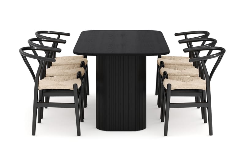 Kopparbo Matgruppe 160 cm med 6 Dastoori Spisestol - Svartbeiset eik - Møbler - Bord - Spisegrupper