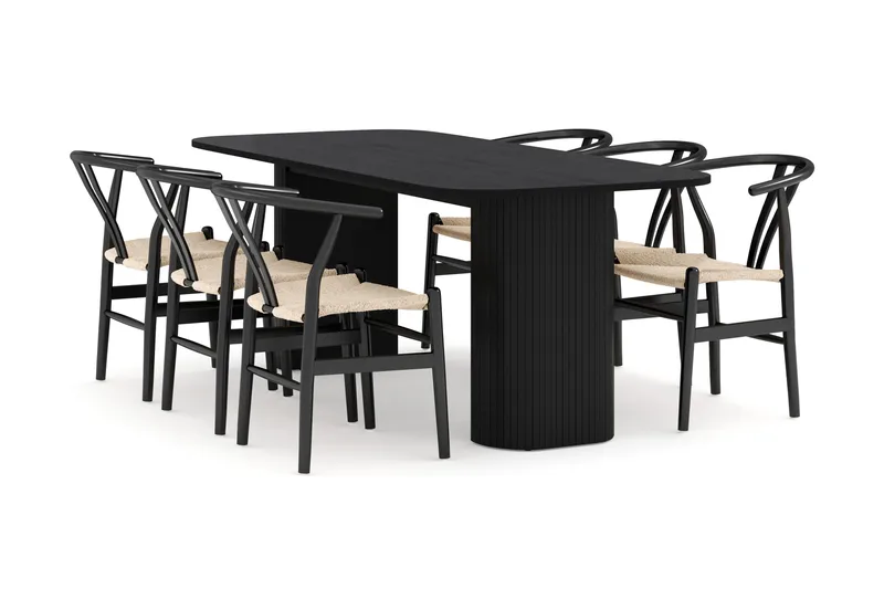 Kopparbo Matgruppe 200 cm med 6 Dastoori Spisestol, Svart
