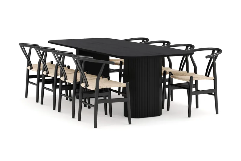 Kopparbo Matgruppe 240 cm med 8 Dastoori Spisestol, Svart