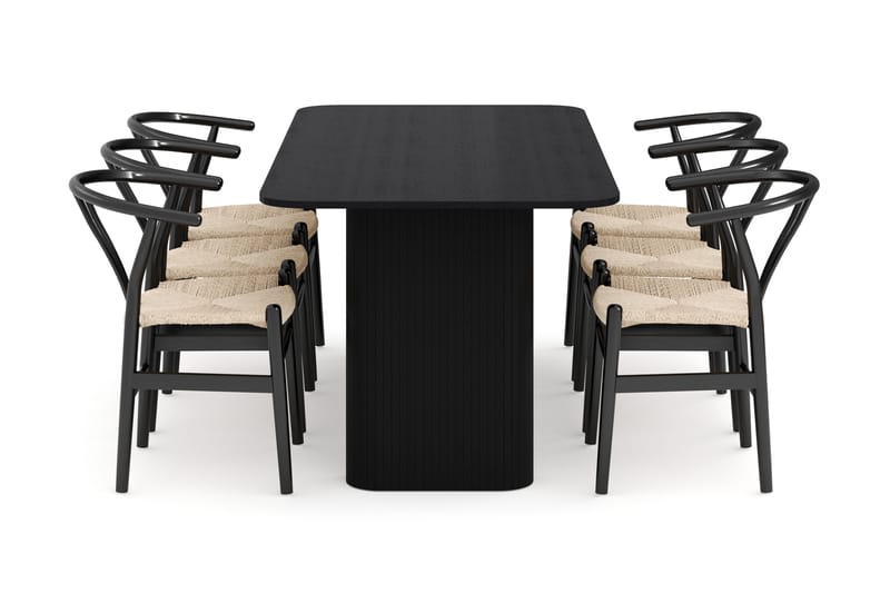 Kopparbo Matgruppe forlengelsesbart 180-240 cm med 6 Dastoori Spisestol - Svart - Møbler - Bord - Spisegrupper