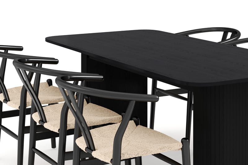 Kopparbo Matgruppe forlengelsesbart 180-240 cm med 6 Dastoori Spisestol - Svart - Møbler - Bord - Spisegrupper