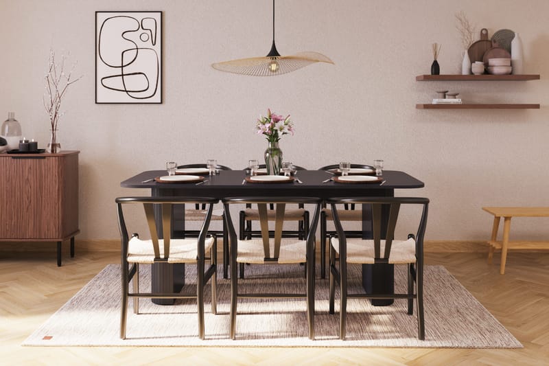 Kopparbo Matgruppe forlengelsesbart 180-240 cm med 6 Dastoori Spisestol - Svart - Møbler - Bord - Spisegrupper