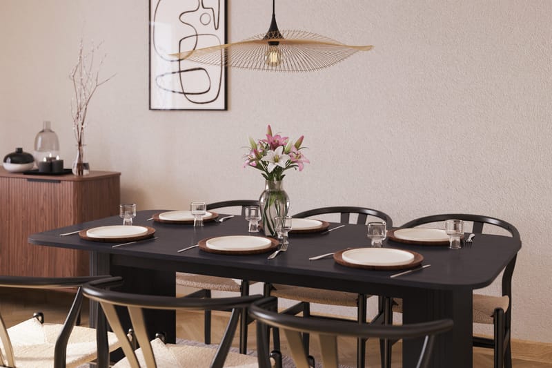 Kopparbo Matgruppe forlengelsesbart 180-240 cm med 6 Dastoori Spisestol - Svart - Møbler - Bord - Spisegrupper