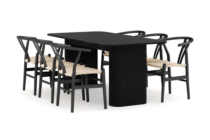 Kopparbo Matgruppe forlengelsesbart 180-240 cm med 6 Dastoori Spisestol, Svart