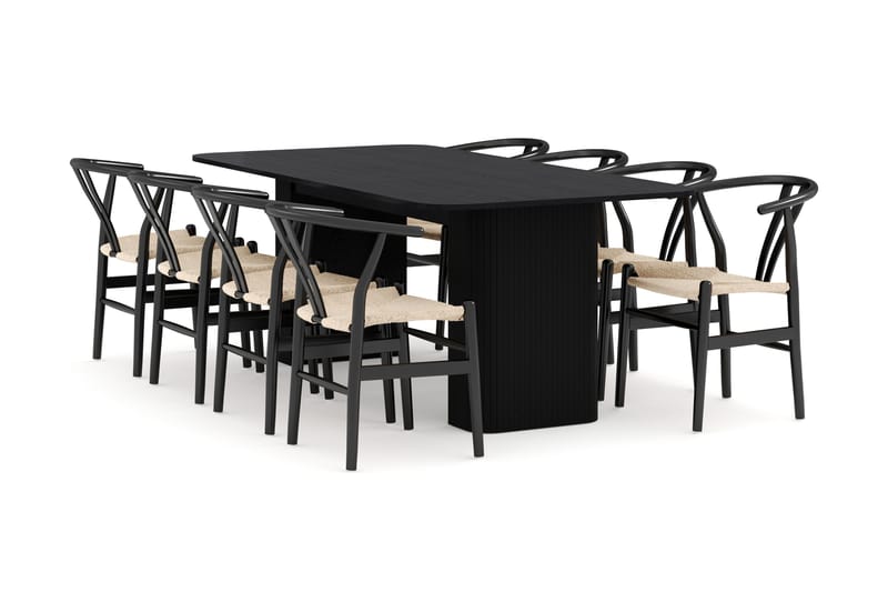 Kopparbo Matgruppe forlengelsesbart 200-260 cm med 8 Dastoori Spisestol, Svart