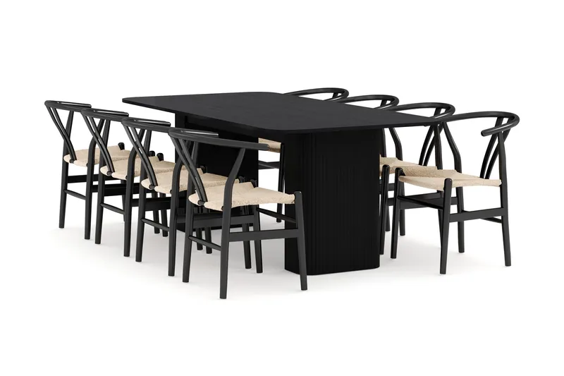 Kopparbo Matgruppe forlengelsesbart 200-260 cm med 8 Dastoori Spisestol, Svartbeiset eik