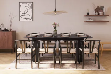 Kopparbo Matgruppe forlengelsesbart 200-260 cm med 8 Dastoori Spisestol - Svartbeiset eik - Møbler - Bord - Spisegrupper