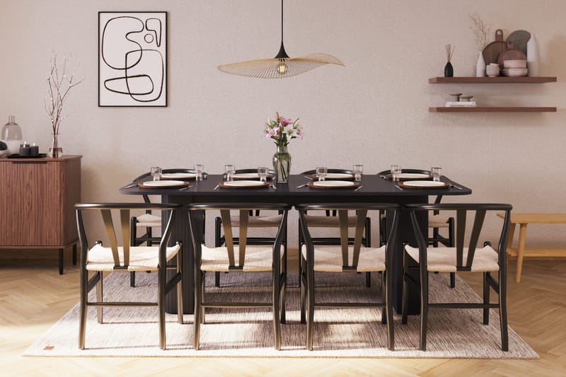 Kopparbo Matgruppe forlengelsesbart 200-260 cm med 8 Dastoori Spisestol - Svartbeiset eik - Møbler - Bord - Spisegrupper