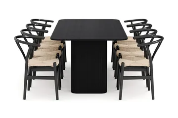 Kopparbo Matgruppe forlengelsesbart 200-260 cm med 8 Dastoori Spisestol - Svartbeiset eik - Møbler - Bord - Spisegrupper