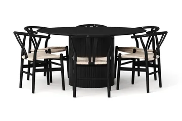Kopparbo matgruppe rund 150 cm svart med 6 Dastoori spisestoler - Svartbeiset eik - Møbler - Bord - Spisegrupper