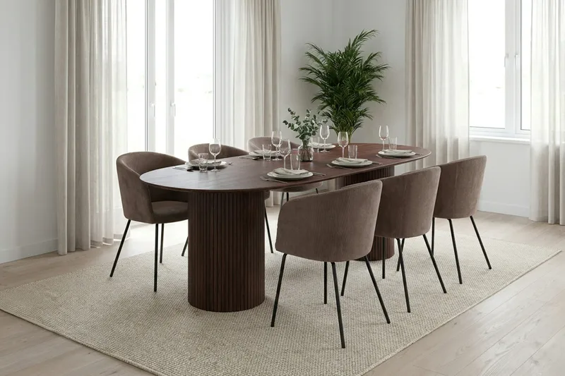 Kopparbo oval matgruppe 220 cm valnøtt med 6 Berit spisestoler - Valnøtt - Møbler - Bord - Spisegrupper