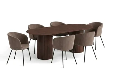 Kopparbo oval matgruppe 220 cm valnøtt med 6 Berit spisestoler - Valnøtt - Møbler - Bord - Spisegrupper