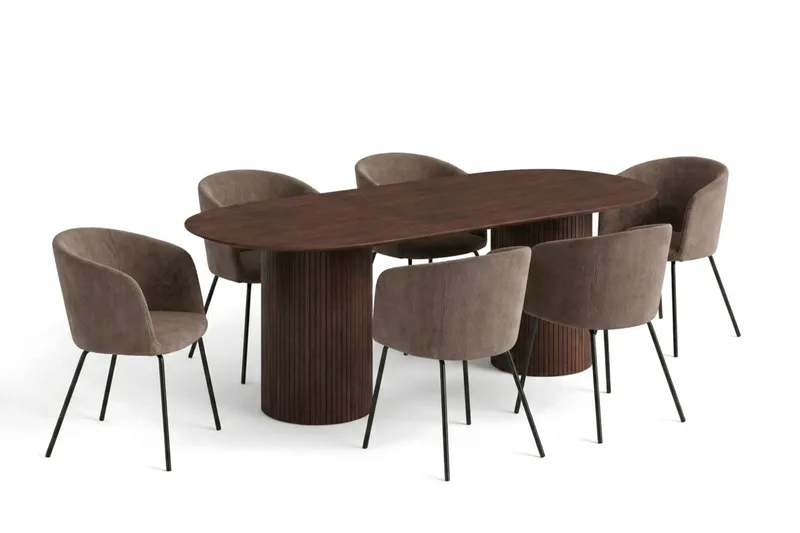 Kopparbo oval matgruppe 220 cm valnøtt med 6 Berit spisestoler - Valnøtt - Møbler - Bord - Spisegrupper